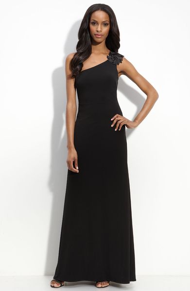 Js Boutique Flower Trim Matte Jersey Gown in Black - Lyst