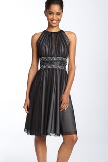 Js Boutique Cutaway Shoulder Beaded Mesh Dress - Lyst