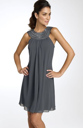 Js Boutique Beaded Chiffon Trapeze Dress - Lyst