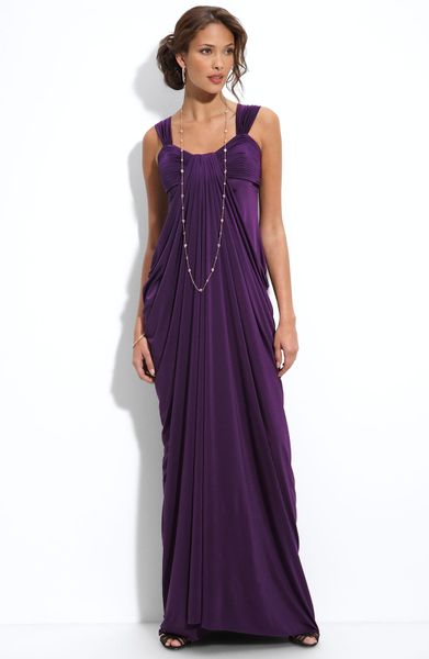 Js Boutique Draped Jersey Gown in Purple (plum) - Lyst
