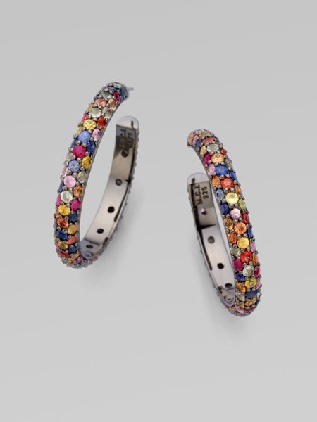 M.c.l By Matthew Campbell Laurenza Multicolored Sapphire Pavé Hoop Earring in Multicolor (multi) - Lyst