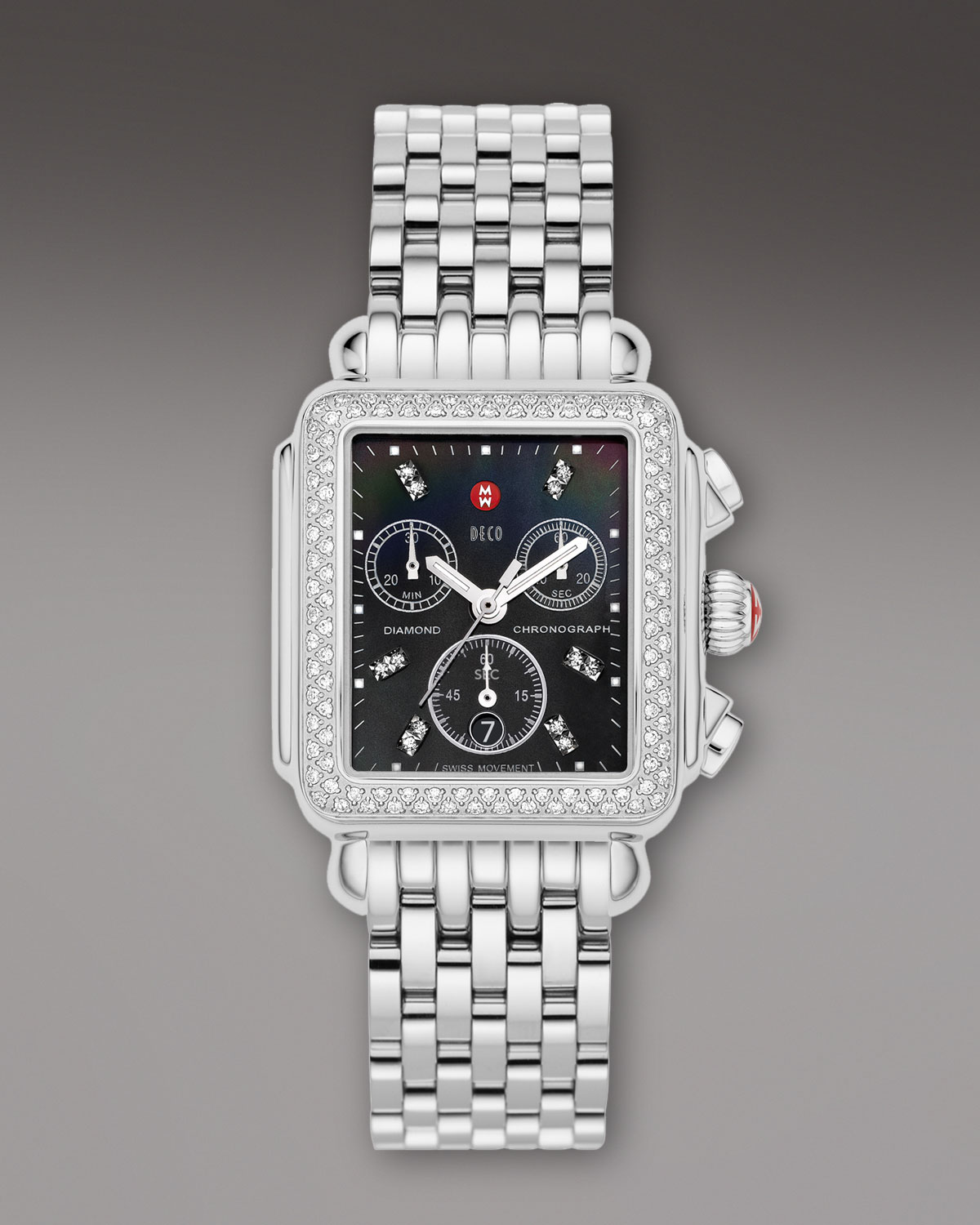 Michele Deco Diamond Bracelet Watch in Black | Lyst