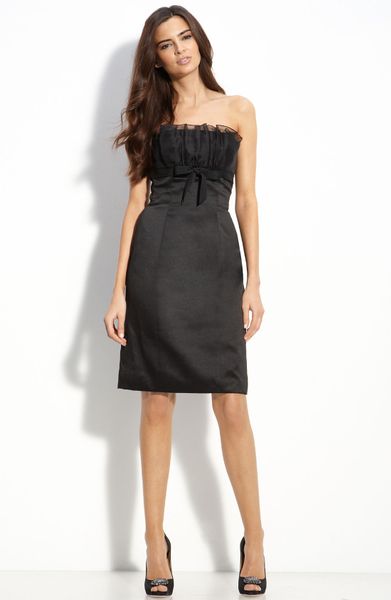 Ml Monique Lhuillier Bridesmaids Strapless Satin Dress (nordstrom Exclusive) in Black - Lyst