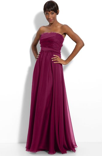 Ml Monique Lhuillier Bridesmaids Strapless Chiffon Gown  - Lyst