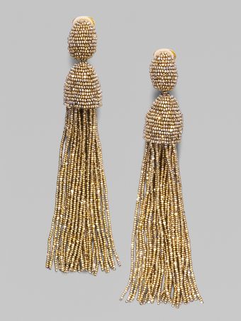 Oscar de la Renta Hematite Seed Beaded Fringe Earrings - Lyst