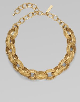 Oscar de la Renta Antiqued Gold Link Necklace - Lyst