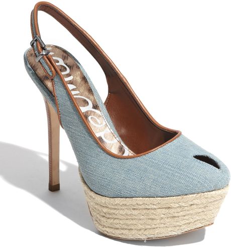light blue denim pumps