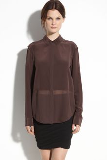 T By Alexander Wang Sheer Panel Silk Blouse - Lyst
