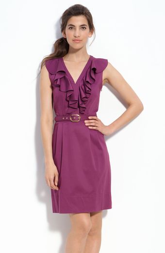 Tahari By Arthur S. Levine Ruffle Front Stretch Cotton Dress - Lyst