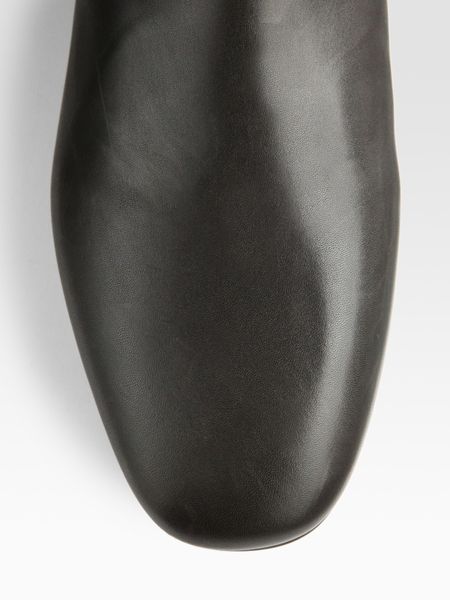 grey leather flat boots