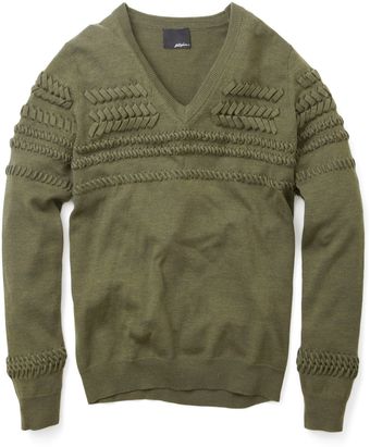  Army Green Braided Sleeve Knit 