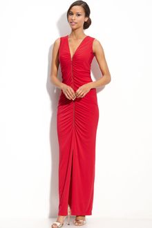 Calvin Klein Exposed Zip Ruched Jersey Gown - Lyst