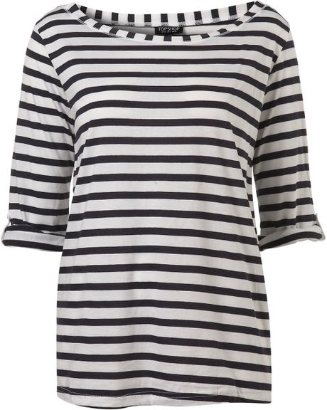 Topshop Tab Sleeve Stripe Top in Black (navy blue) - Lyst