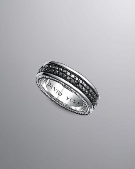 David Yurman Black Diamond Band Ring, 6.5mm in Silver for Men