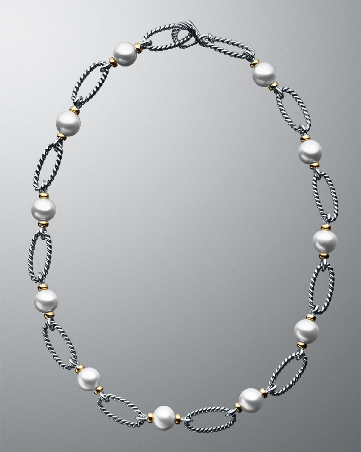 David Yurman Oval Figaro Link & Pearl Necklace, 18l in Silver | Lyst