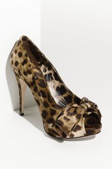 Dolce & Gabbana Leopard Print Satin Peep Toe Pump - Lyst