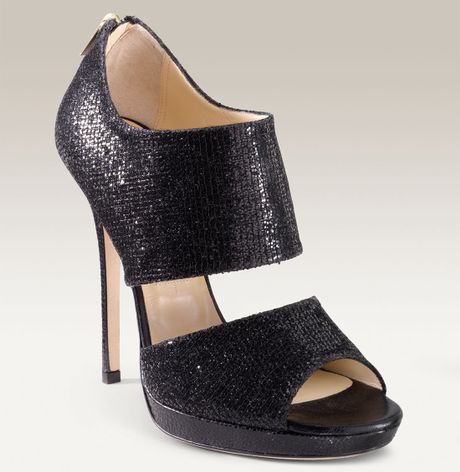 Jimmy Choo Private Cuff Glitter Fabric Sandal in Black (black glitter fabric) - Lyst