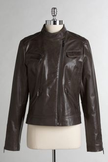 Laundry By Shelli Segal Asymmetrical Zip Leather Scuba Jacket - Lyst