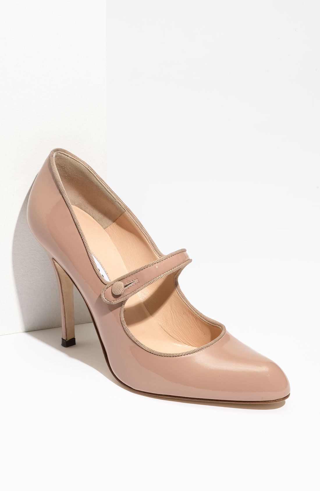 Campy patent nude mary jane heels 