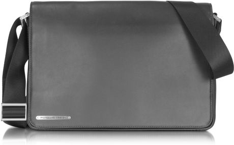 Porsche Design Black Leather Messenger Bag in Black for Men - Lyst