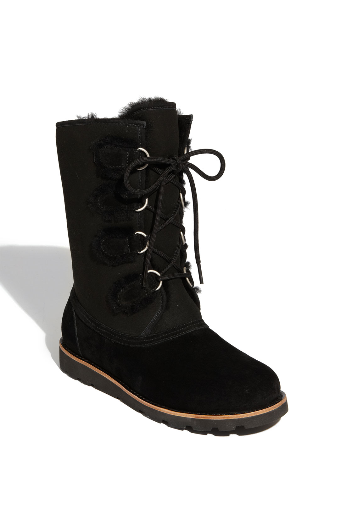 Ugg Black Suede and Shearling Lace-Up Boot in Black | Lyst