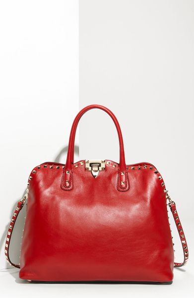 Valentino Rock Stud Leather Handbag in Red (rosso / platino) - Lyst