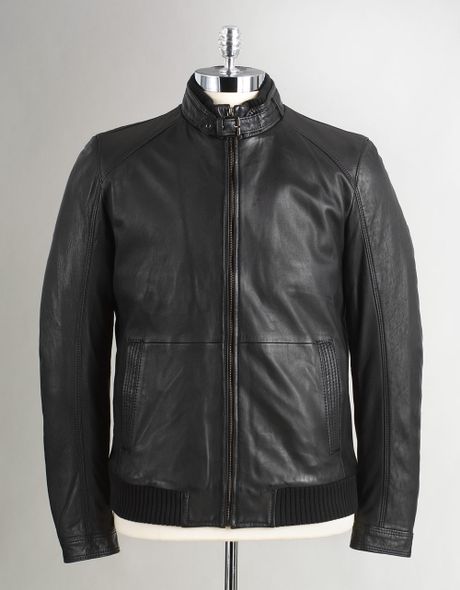 Boss Black Nedas Lamb Leather Bomber Jacket in Blue for Men | Lyst
