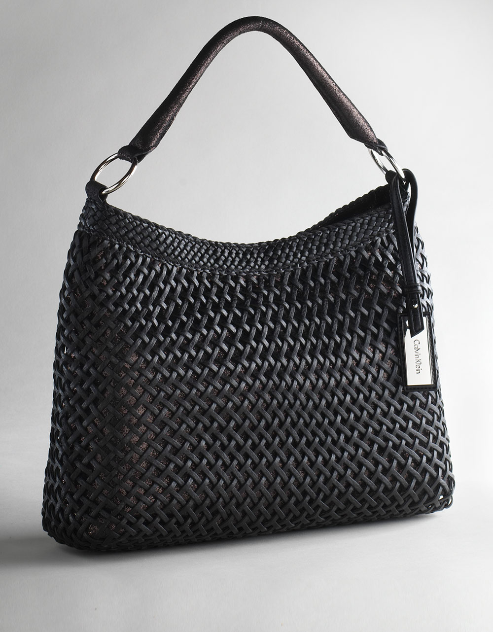 Calvin Klein Woven Leather Hobo Handbag in Black | Lyst
