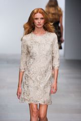 Issa Spring 2012 Short Mid Sleeve Lace Dress In Beige