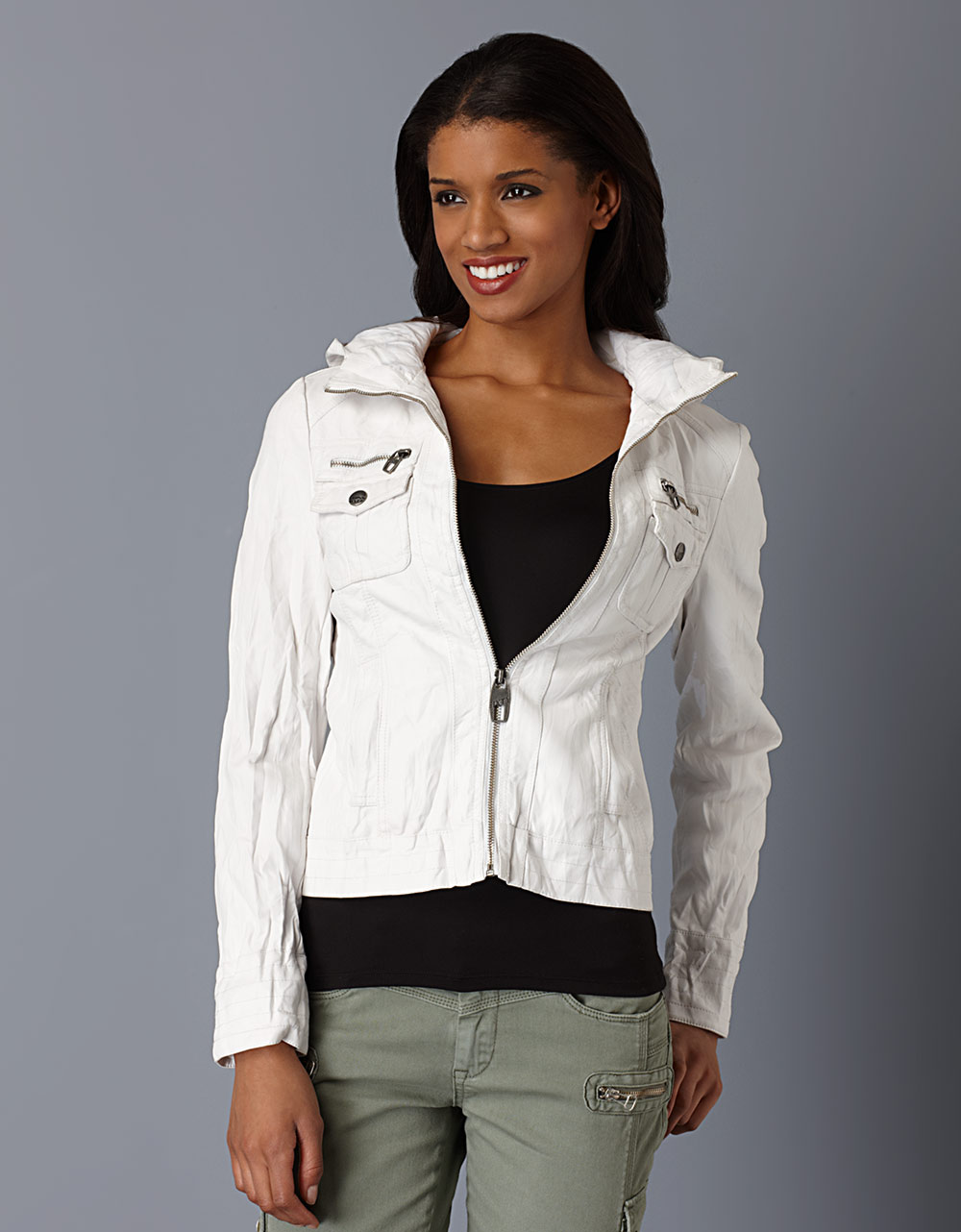 Miss Sixty Hooded Frontzip Jacket in White Lyst