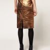 River Island Metallic Leather Pencil Skirt in Gold - Lyst