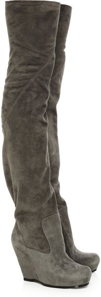 Rick Owens Suede Wedge Thigh Boots - Lyst