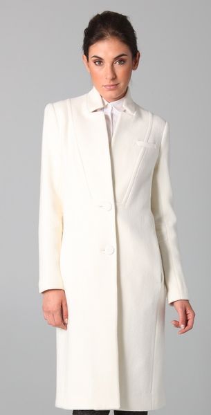 Yigal Azrouël Double Faced Wool Coat in White (ivory) | Lyst