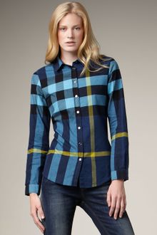 Burberry Brit Check Flannel Shirt, Petrol Blue - Lyst