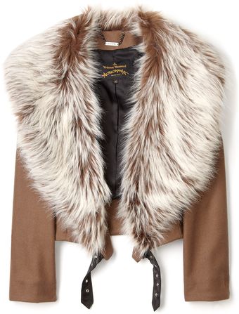 Vivienne Westwood Anglomania Beige Huggish Faux Fur Collar Bomber Jacket - Lyst