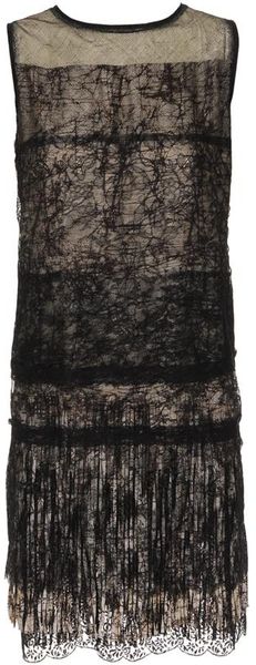 Bottega Veneta Fringed Silk Dress with Tiered Lace - Lyst
