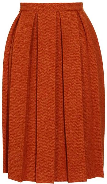 House Of Holland Harris Tweed Pleated Skirt in Orange - Lyst