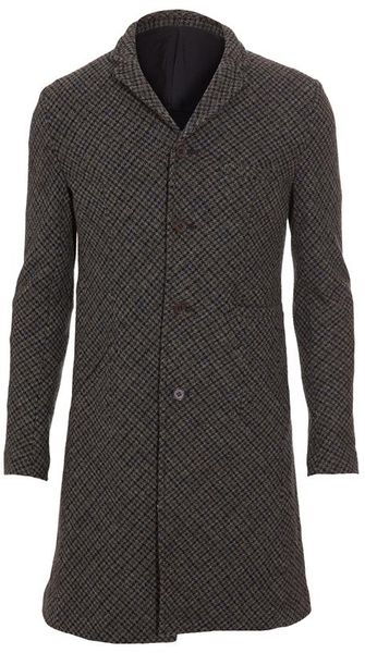 Undercover Houndstooth Wool Overcoat - Lyst
