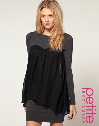  Asos Petite Exclusive Dress with Long Sleeves and Chiffon Front Detail 
