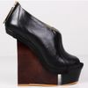Finsk Black Fender Cutout Wedge Peep Toe in Black - Lyst
