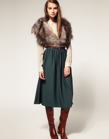 Asos Collection Asos Swing Skirt in Soft Textured Jersey in Green - Lyst