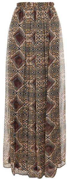 Etro Aztec Printed Silk Maxiskirt in Brown (brown multi) - Lyst