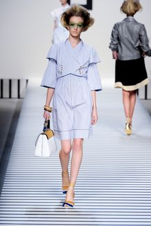 Fendi Spring 2012 Blue Pinstripe Layered Sleeve Dress  - Lyst
