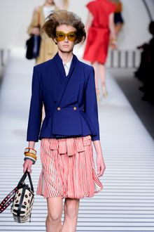 Fendi Spring 2012 White And Red Stripe Print Knee Lenght Skirt - Lyst