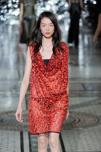Giles Spring 2012 Red See Through Cowl Neck Evening Dress  - Lyst