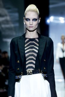 Gucci Spring 2012 Black Short Boxy Jacket With Gold Buttons And Blue Stripe Detail - Lyst