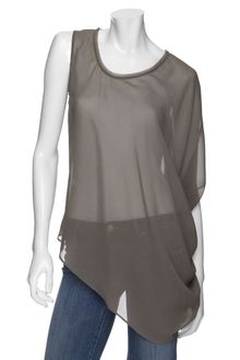 Helmut Lang Sheer Silk Asymmetrical Draped Top - Lyst