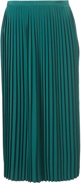 Topshop Pleated Calf Skirt in Green - Lyst