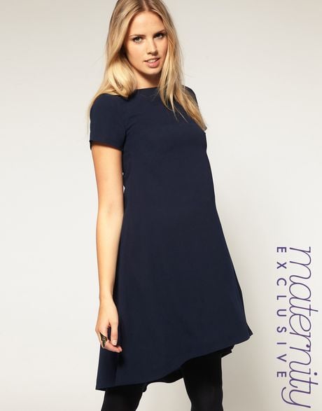 Asos Collection Asos Maternity Exclusive Swing Dress with Dipped Hem in Blue (navy) - Lyst