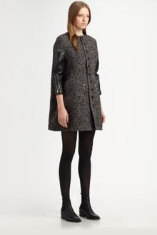 Junya Watanabe Leather Sleeve Tweed Coat - Lyst